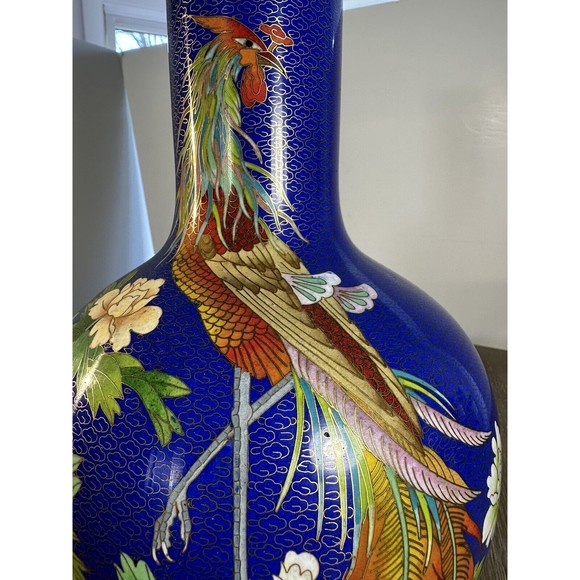 15” Rare Perfect Peacock Chinese Cloisonné Vase - Picture 4 of 11